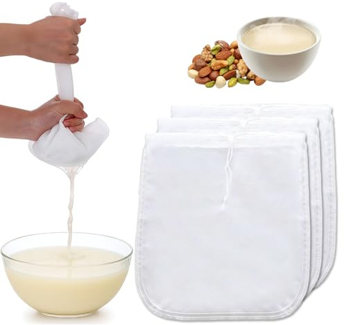 Nut Milk Bag Reusable 3 PCS 12 x 10 Food Strainer Nut Bags for Straining Almond/Soy Milk Greek Yogurt Professional for Cold Brew Coffee Tea Beer Juice Fine Nylon Mesh Cheesecloth