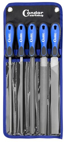 Condor Werkzeug 5951 | Werkstattfeilen-Satz | 250 mm | 5-tlg. | Feilen-Set | rutschsicherer 2-Komponenten-Griff | DIN 7261 | Flachstumpf-, Halbrund-, Dreikant-, Vierkant-, Runde-Feile