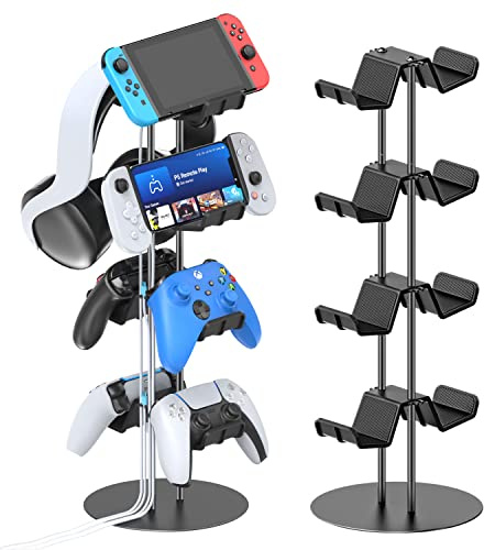 Kosker Support de Manette pour Manettes de Jeu, Support de Casque Gamer avec 4 Niveaux et Organisateur Câble, Rangement et Accessoire Universel pour Bureau, Systèmes Sega