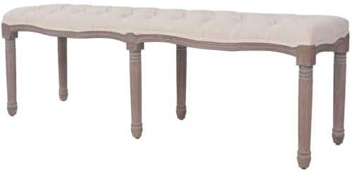 Fangmaliuyun Polsterbank Cremeweiß 150x40x48 cm Leinen Massivholz antiker Charme robust & komfortabel als Sitzbank Flur Esszimmer Schlafzimmer