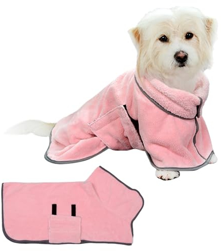 BSITSSS Accappatoio per Cani, Rosa Asciugamano Cane Super Assorbente, Accappatoio Pigiama Cane Con Ve-lcro per Animali Domestici per Dopo Bagno in Spiaggia la Pioggia