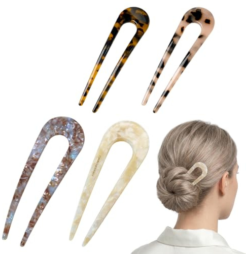 COYUN 4 Stück U-förmige Haarnadeln Französischer Stil French Style hairpin Haarspangen Kopfschmuck, große Vintage Hairpin Clip für Frauen-Styling-Haar-Accessoires,Haar-Styling-Hilfen(Stil B)