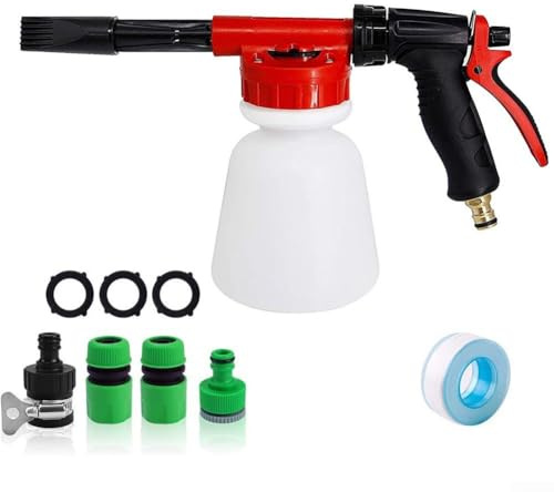 Set per lavaggio auto in schiuma ad alta pressione con ugello spray regolabile, dispenser di sapone di grande capacità per tubo da giardino, pulizia esterna e irrigazione piante, kit casa ABS
