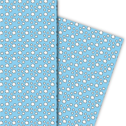 Kartenkaufrausch Hellblaues Geschenkpapier Set mit Wolken für tolle Geschenk Verpackung, Designpapier, scrapbooking, 4 Bögen, 32 x 48cm Dekorpapier, Musterpapier zum Einpacken