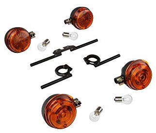 Set: 4 Blinker rund komplett, + 12V Lampen und Blinkerträger schwarz - für