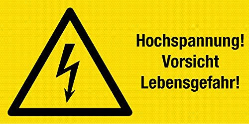 Warnschild - Hochspannung Vorsicht Lebensgefahr - Aluminium selbstklebend - 20 x 40 cm