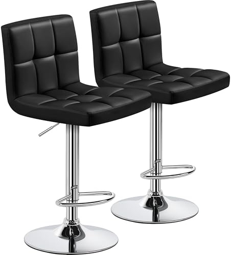 Yaheetech Bar Stools Set of 2, Adjustable PU Leather Swivel Barstools, Modern Counter Stools with Back and Footrest, Counter Height Barstools for Bar, Kitchen, Dining Room, Black
