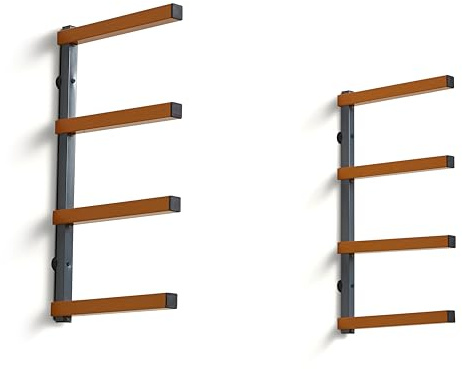 BORA Wood Storage Rack Wall Mount - Heavy Duty Lumber Storage Rack System for Garage Organization - 4-Level Workshop Organizer for Lumber, Pipes & Tools - 440lb Capacity Orange & Grey PBR-0410