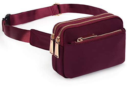 Bauchtasche Hüfttasche UTO für Herren und Damen wasserdichte NylonMode Schlanke, leichte Wasit Pack Tasche mit 3 Reißverschlusstaschen Rot