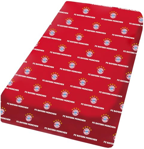 FC Bayern München Fitted Sheet Red 90-100 cm x 190-200 cm 100% Cotton Mia San Mia Allianz Arena Football Rekordmeister FCB Bundesliga Fitted Sheet Fitted Sheet Suitable for Bed Linen