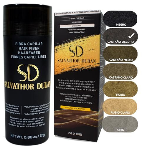 Fibras Capilares Castaño Oscuro 25g | Fibra Capilar Hombre y Mujer para Cubrir Calvas, Disimular Calvicie y Aumentar Volumen Cabello | Fibras Capilares Resistentes al Agua con Efecto Natural