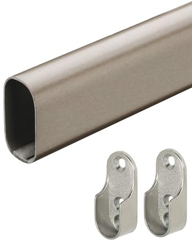 Gedotec Tringle à vêtements en métal - 1 000 mm - Tube de meuble avec support ovale - Gris titane - 1 pièce - Montage mural avec fixations de barre