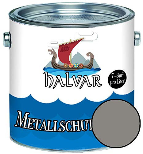 Halvar Metallschutzlack SEIDENMATT Weiß/Grau/Schwarz RAL 9001-9018 Metallfarbe besonders robuster Kunstharzlack Wetterbeständig & perfekter Langzeitschutz Metall (2,5 L, RAL 9007 Graualuminium)