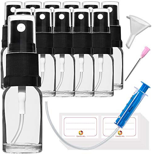 HandsUnity Flacon Pulvérisateur en Verre - 10ml-12pcs Transparent de Pharmacie avec Atomiseur Noir - 29 Accessoires Inclus
