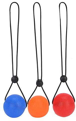 3 Stück Handtherapiebälle, Silikongriffball, Handtrainingsgerät zur Druckentlastung, lindert Gelenkschmerzen mit Nabelschnur (Orange 20g, Rot 25g, Blau 30g)