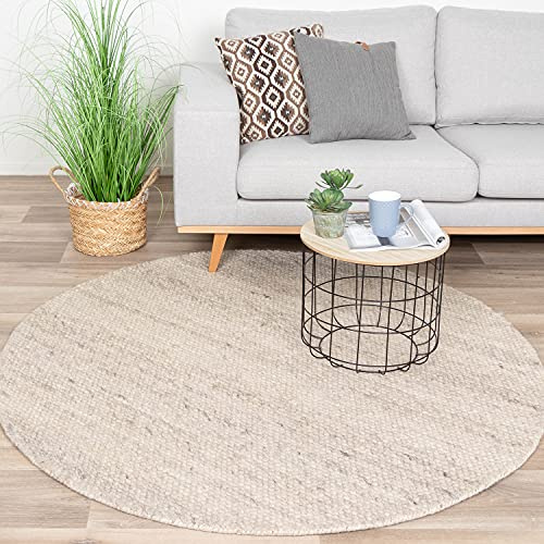 FRAAI | Home & Living Wollteppich Rund - Feline Weiß Ø 140 cm | Wolle - Flachgewebe - Meliert, Einfarbig - Klassik, Ländlich, Modern, Skandinavisch - Wohnzimmer, Esszimmer, Schlafzimmer