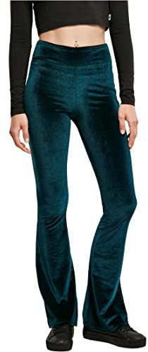 Urban Classics Ladies High Waist Velvet Boot Cut Leggings Mujer Leggins Petróleo XL