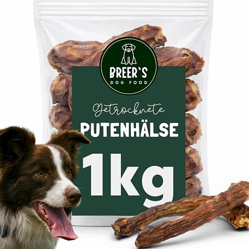 BREERs Putenhälse Getrocknet 1 kg – Kausnack für Hunde | Naturbelassener Hundesnack aus deutschem Geflügel – ohne Zusatzstoffe, reich an Eiweiß, ideal für BARF