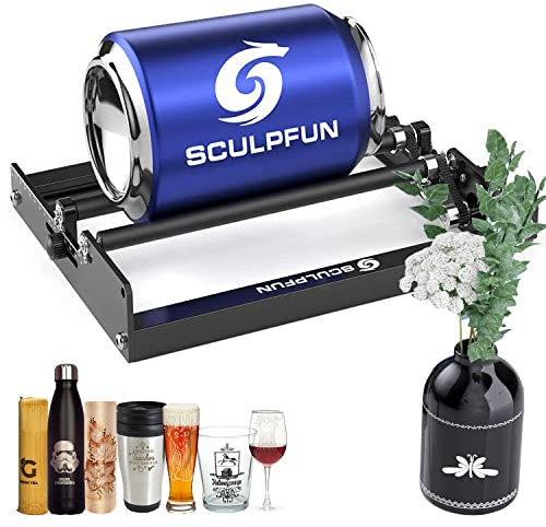 SCULPFUN Laser Rotary Roller - Y-axis Rotary Roller for Laser Engraving Machine rCylindrical Objects and Cans Engraver Cutter with 360°Rotating and 4 Height raisers, Support Diameter 6-150mm