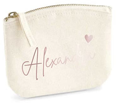 minimutz Schminktasche für Mädchen mit Name | Motiv kleines Herz inkl. Namensdruck | Personalisierte Schminktasche Ordnungshüter Damen Mädchen (S, Beige)
