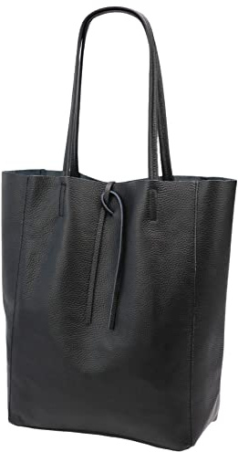 SH läder® damer äkta oxläder shopper med innerficka i många färger axelväska handtag 37 x 29 cm Kora G266, svart, Large