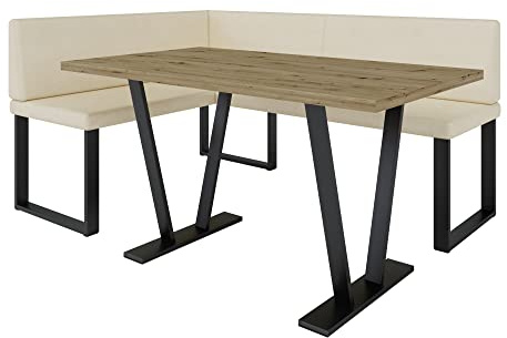 Eckbank Akiko Metal mit Tisch - Eckbankgruppe für Ihrem Esszimmer, Küche modern, Sitzecke, Essecke. Perfekt für Küche, Büro und Rezeption. Solide und Starke Verarbeitung. (Soft 18, 128x168 Links)