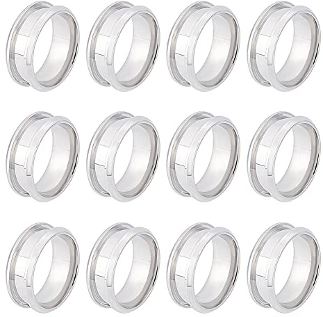 UNICRAFTALE 12 Stück Inlay Ring Größe 7 Kern Rohlinge Fingerring Edelstahl Gerillter Fingerring Mit Samtbeuteln Rohlinge Ringe Hypoallergener Metall Ringe Für Inlay Ring Schmuckherstellung