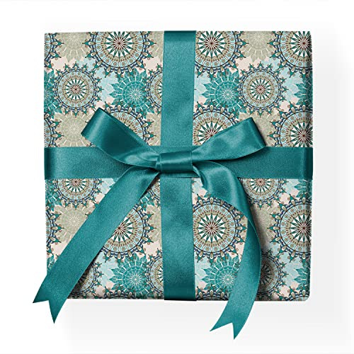 Kartenkaufrausch Schönes Mandala Geschenkpapier Set Hochwertiges Dekor-Muster-Papier mit feinem Kreis Muster zum verpacken Geschenk einpacken scrapbooking basteln türkis Format: 32 x 48cm, 4 Bogen