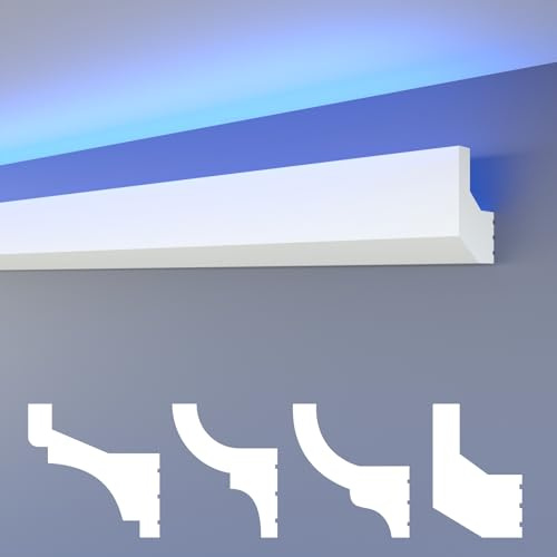 HEXIMO LED Stuckleisten klassisch, XPS Styropor indirekte Beleuchtung Wand- & Deckenleisten Styroporleisten für Decken (20,4 Meter HLED 4)