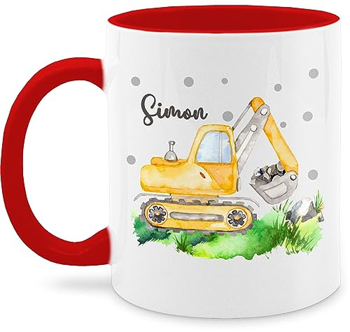 Tasse Tassen 325ml - Bagger I Baggerfahrer Geschenk - 325 ml - Rot - kinderbecher namensbecher baufahrzeug name kaffeetassen kindergartentasse baggertasse fahrzeug digger kaffeetasse
