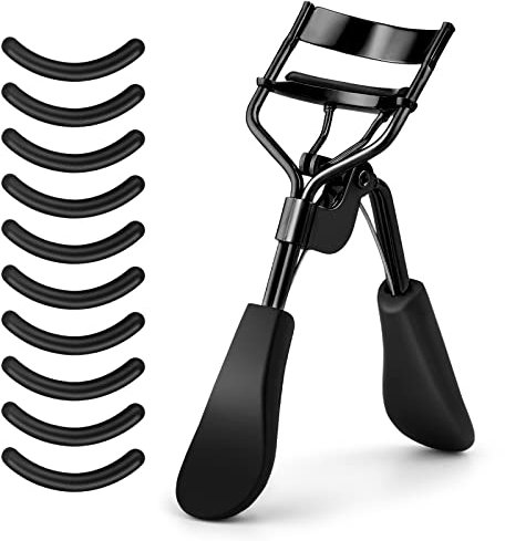 Sibba Piegaciglia Professionale Piegaciglia con 10 Cuscinetti di Ricambio in Silicone Extra per Donne Ragazze Senza Pizzicare o Tirare Si Adatta a Tutte le Forme di Occhi (Nero)