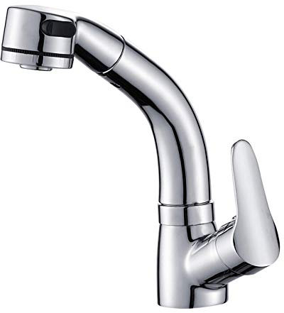 Waschbecken-Mischbatterie mit herunterziehbarer Brause, Waschbecken-Armaturen, heiß und kalt, 360° drehbare Messing-Mischbatterie, silberfarben, anhebbar, für Toilette und Küche