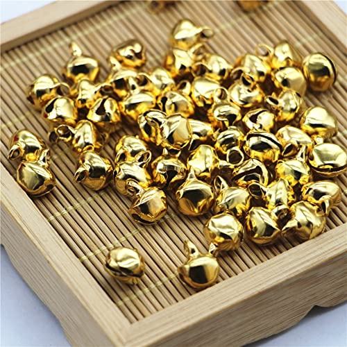 SHTGOI 200 Stück Kleine Glocken 6mm EIN-Wort-Eisenglocken Gold Metallglocken Glöckchen mit ösen Bastelglocken Schlittenglocken Glocke für DIY Basteln Weihnachtsbaum Deko Kranz Zubehör