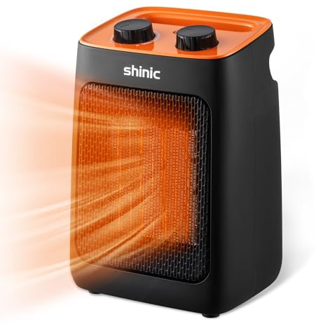 shinic Portable Space Heater with Thermostat, 1500W Small PTC Ceramic Office Heater for Indoor use, 2S Fast Heating, Overheat & Tip-Over Protection, ETL Listed for Home Pets (Orange)
