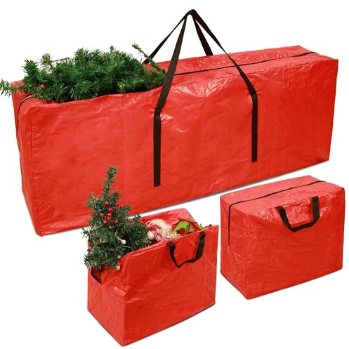 Funshot 3 Stück Weihnachtsbaum Aufbewahrungsbeutel mit 2 Weihnachtsdekoration Taschen große grüne Weihnachtsbaum Aufbewahrungsbox Baum Aufbewahrungshülle für 7,5ft künstliche Bäume wasserdicht