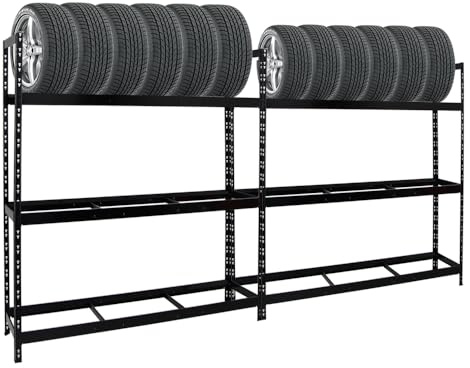 PROREGAL Mega Deal 2X Étagère à pneus Tiger XL | HxLxP 200x180x45cm | Charge Max. 300kg | Jusqu'à 42 pneus | Noir | Porte-Pneu, Rack à pneus, rayonnage, Stockage, Rangement, Support, Atelier, Garage