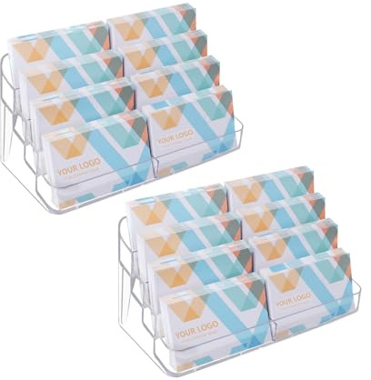 HSYMQ 2 Pack Plastic Business Card Holder for Desk, Clear Acrylic Business Card Organizer, 8 Pockets 4 Layers Business Card Display Stand for Office