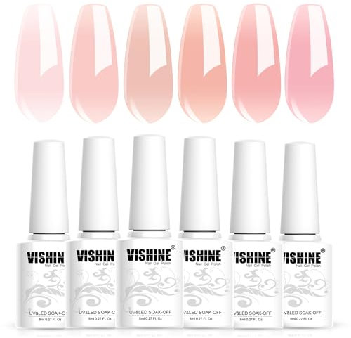 Vishine Vernis Semi Permanent, 6 Couleurs Rose Nude Naturelle Transparent Gelée Vernis à Ongles Gel Soak Off UV/LED Gel UV Semi Permanent Manucure Kit Pour Salon De Manucure DIY Home, 8ML