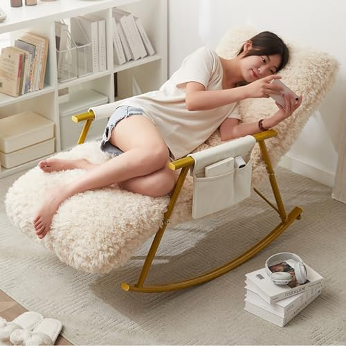 Schaukelstuhl Mit Liegefunktion, Schaukelsessel Freizeitstuhl Relaxstuhl Für Wohnzimmer/Schlafzimmer/Balkon/Garten/Poolseite (Size : Golden Legs)