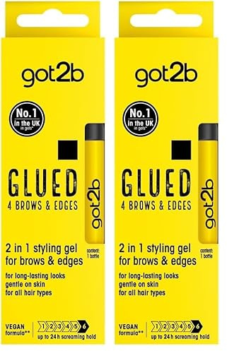got2b Glued for Brows & Edges 2 in 1 Wand Eyebrow Gel, 72hr Hold, No White Residue or Stickness, Vegan, Silicone Free, Alcohol Free, 16 ml (Pack of 2)