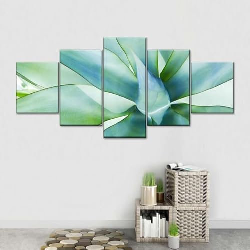 Tela Wall Art Immagine 5 Pezzi Parete Arte su Tela 5 Pannelli Foglie di agave Quadro su Tela Pittura Decorativa - Non Incorniciato 150×80cm