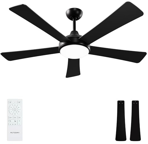 Autoday 52 Inch Ceiling Fans with Lights & Remote, Black, Quiet DC Motor