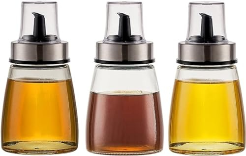 XXWZJH Lot de 3 petits distributeurs d'huile et de vinaigre pour cuisine, bouteilles en verre avec bouchon anti-goutte pour vinaigrette, balsamique, sauce soja, bec étanche avec bouchon