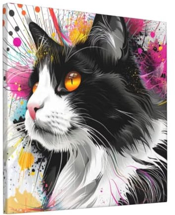 Tier Malen Nach Zahlen Katze Malen Nach Zahlen Erwachsene Mädchen, Mit Rahmen, Paint By Numbers Adult Bastelset Frauen, DIY Digital Ölgemälde auf Leinwand Mit Pinseln Und Acrylpigment, 30x30 cm FA-254
