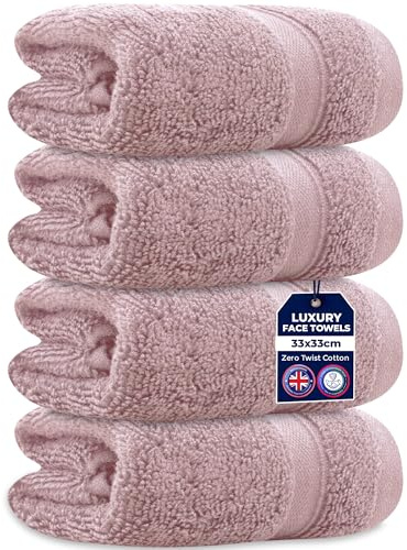 Towelogy 4 Packs Zero Twist Face Cloths 33x33cm - 100% Cotton Washcloths Absorbent & Super Soft Hotel Quality Towels | Oeko-Tex Certified (4, Blush Pink)