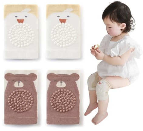 EYVRPAU 2 Paar rutschfeste Baumwollknieschoner Baby Krabbelhilfe mit Gummipunkten für Unisex-Babys,Knee Pads.
