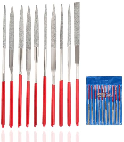 HaoTrade 10Pcs Diamond Needle File Set, 3x140mm Mini Hand Files Tool | Small Modelling Files Diamond Files for for Metal Plastic Glass Wood Carving Tools