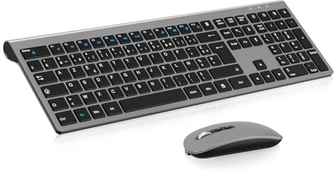 cimetech Ensemble Clavier et Souris sans Fil, Clavier Rechargeable Compacte USB C 2.4G Silent Ultra-Mince de Pleine Taille avec Pavé Numérique Souris pour PC/Laptop/Windows/Mac-Gris Noir