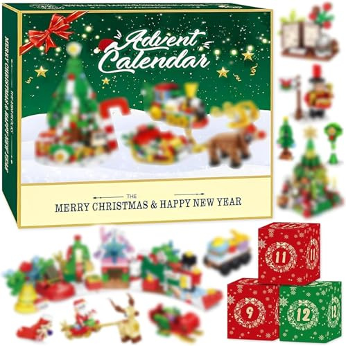 Ajuanbazha Adventskalender 2024 für Kinder, Klemmbausteine Weihnachtsspielzeuge, Weihnachtsspielzeug Mini Cute Bricks, Rentier Haus Santa Bausteine Set für Jungen Mädchen Alter (A)