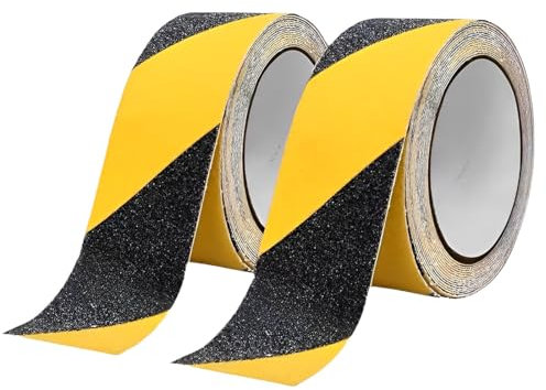 EIHI 2 Stück Anti Rutsch Klebeband,Stark Sicherheitsband rutschfest, Anti-Rutsch-Klebeband Schritte Band Aufkleber,Anti Rutsch Tape mit Antirutschbelag für Innen und Außenbereich(Gelb/Schwarz)